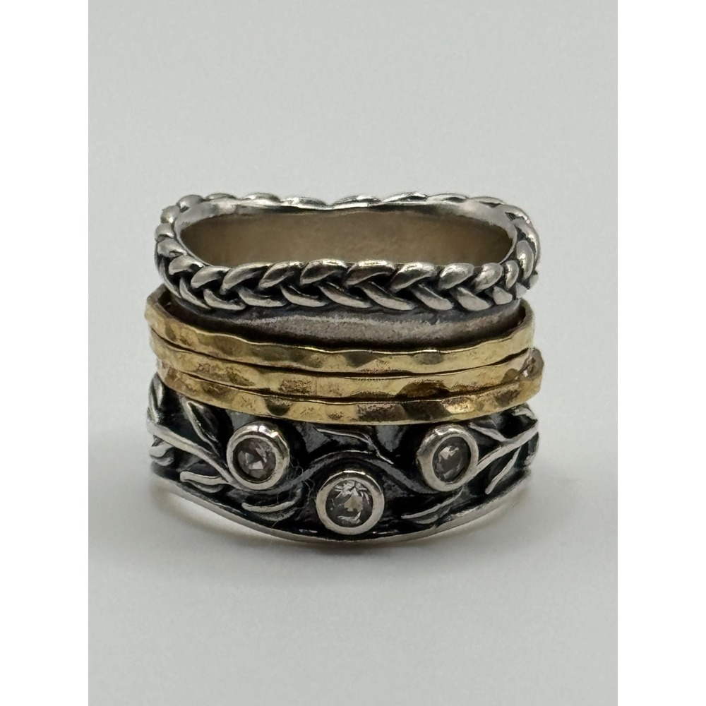 Or Paz Sterling Silver 925 White Topaz‎ Spinner Wide Band Ring Size 6